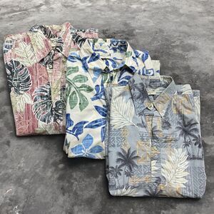 Go Barefoot Vintage Hawaiian 1/4 Button Polo Cotton Shirts (3) Bundle Men's L